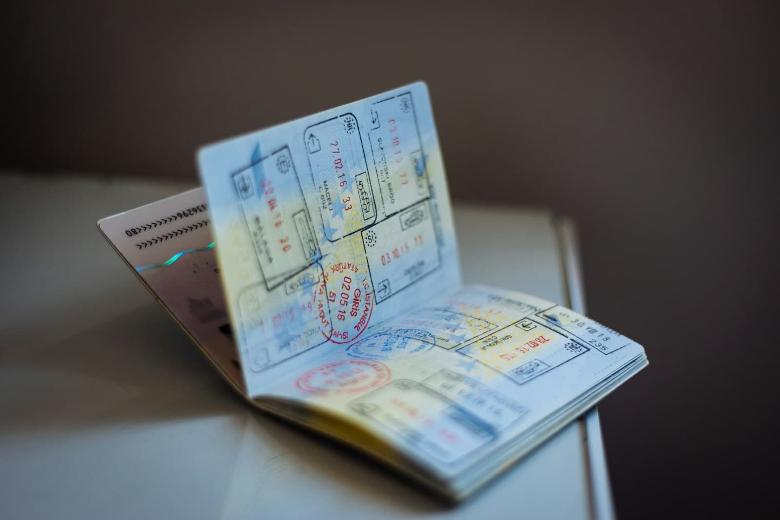 Passport with travel stamps